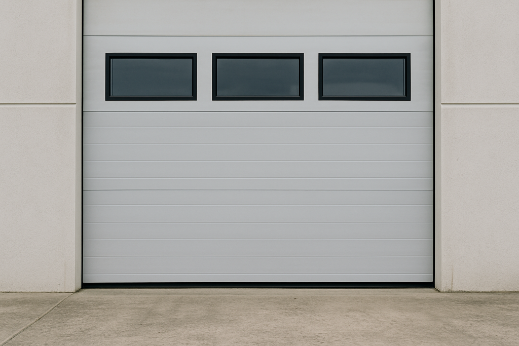Sectional door system, warehouse